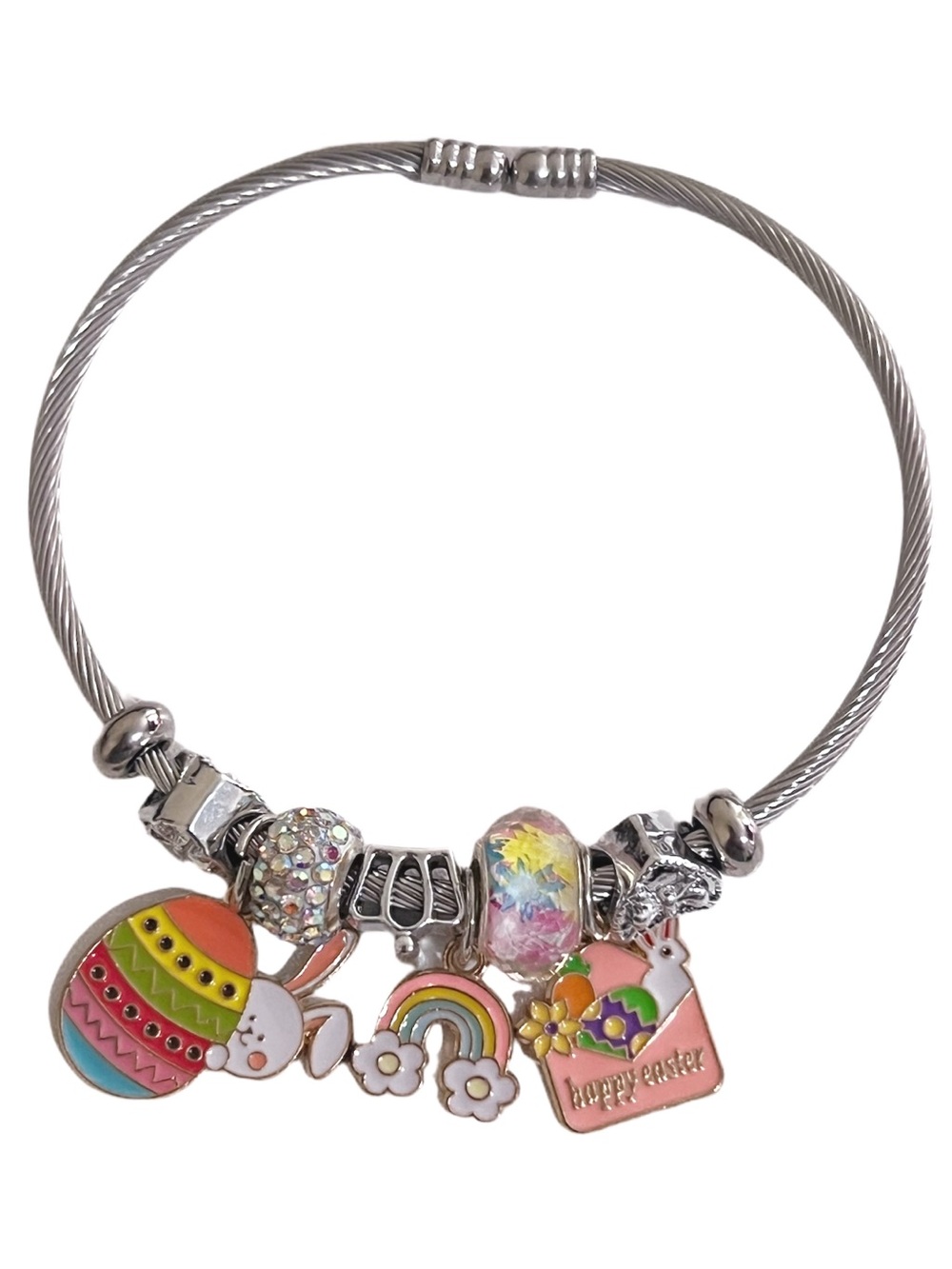 ⭐️Silver Easter Charm Bangle Bracelet with Colorful Charms⭐️